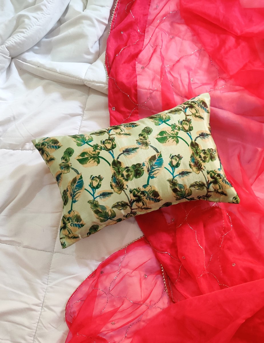 Teal Green Floral Print Cushion Cover