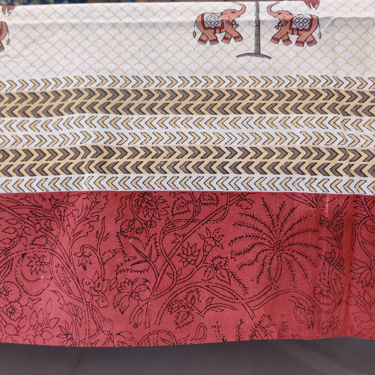 Elephant and Palm Tree Handblock Printed Cotton Bedsheet With Pillow Covers