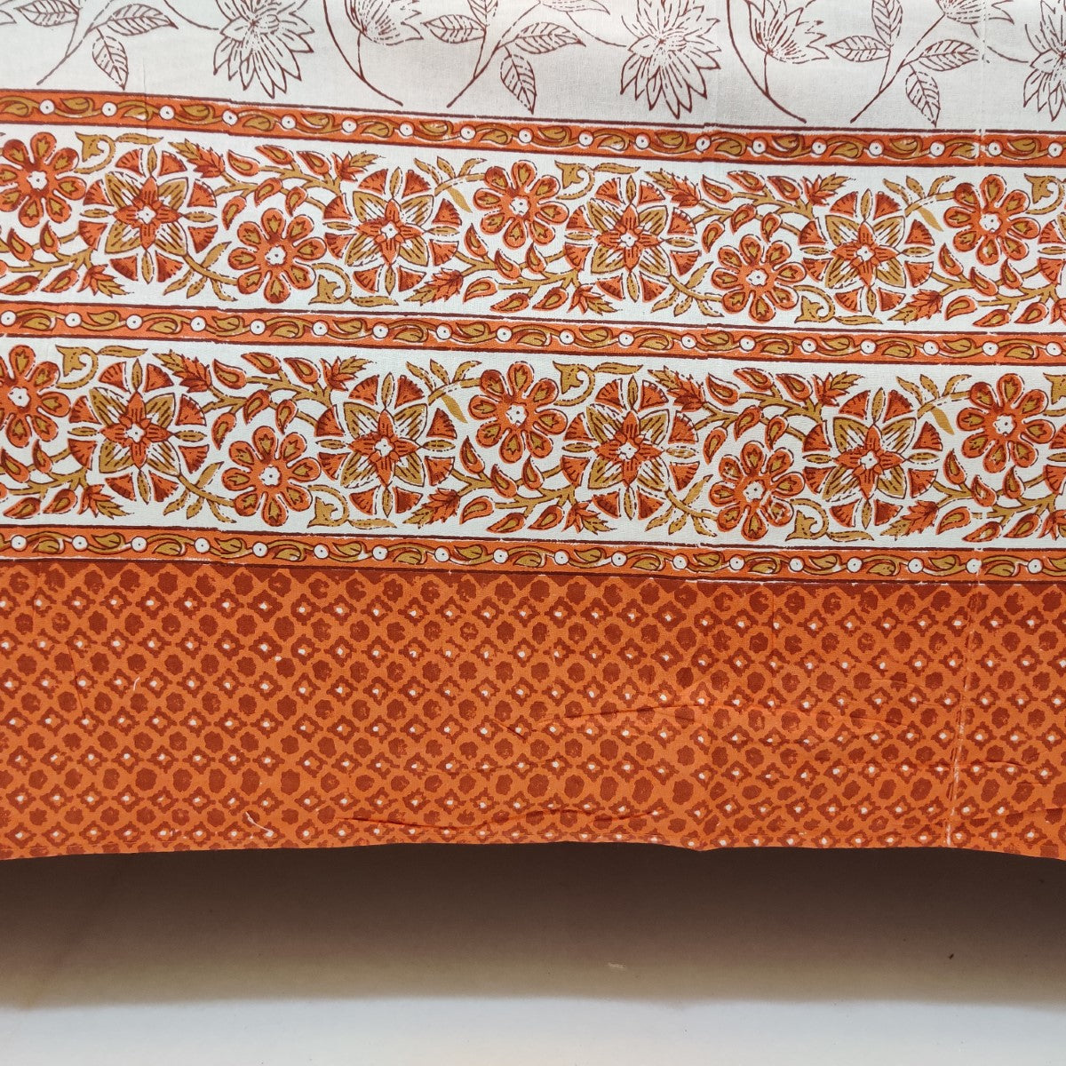 Lotus Handblock Printed Cotton Bedsheet With Pillow Covers