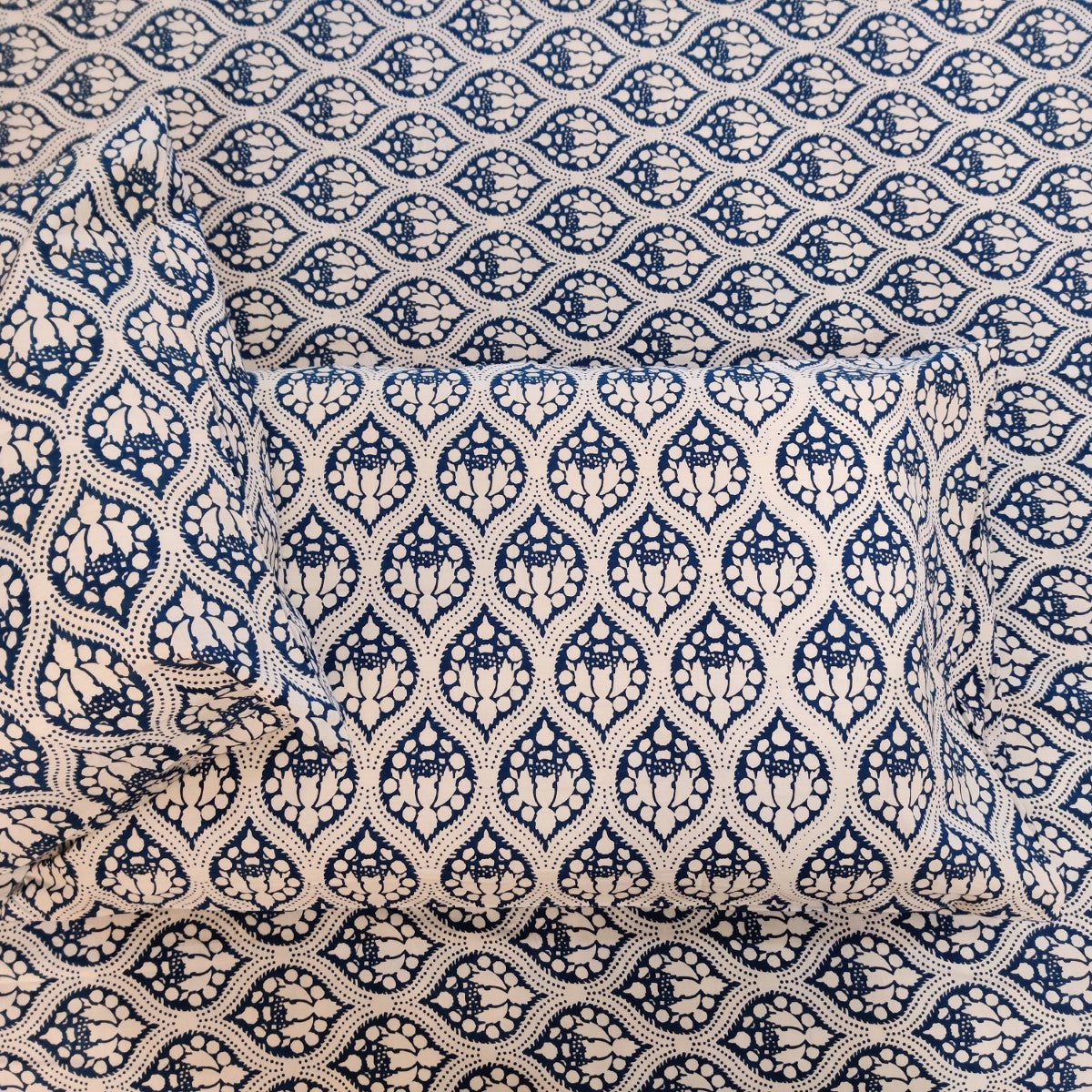Indigo Blue Cotton Bedsheet With Pillow Covers