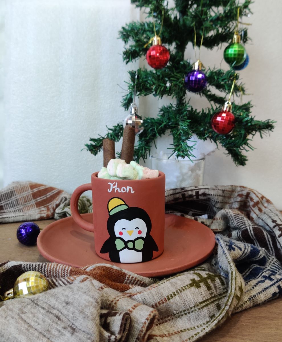 Handpainted Terracotta Christmas Mug With Name