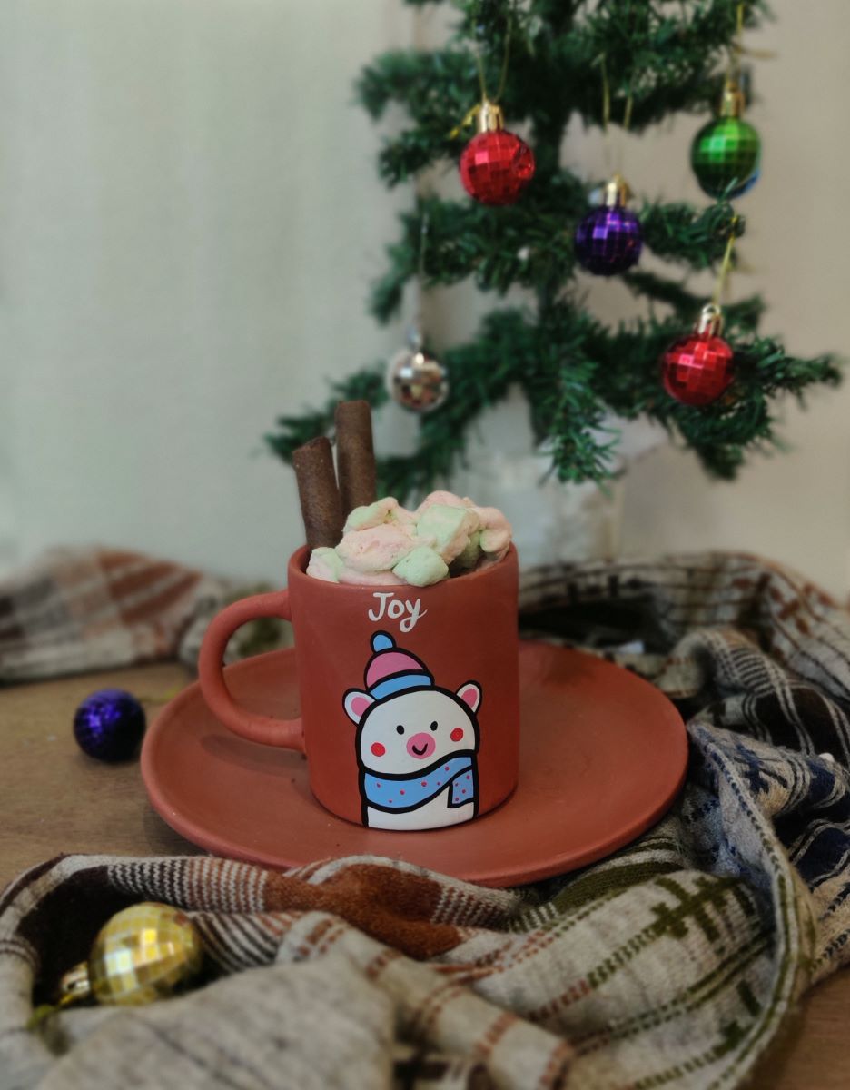 Handpainted Terracotta Christmas Mug With Name