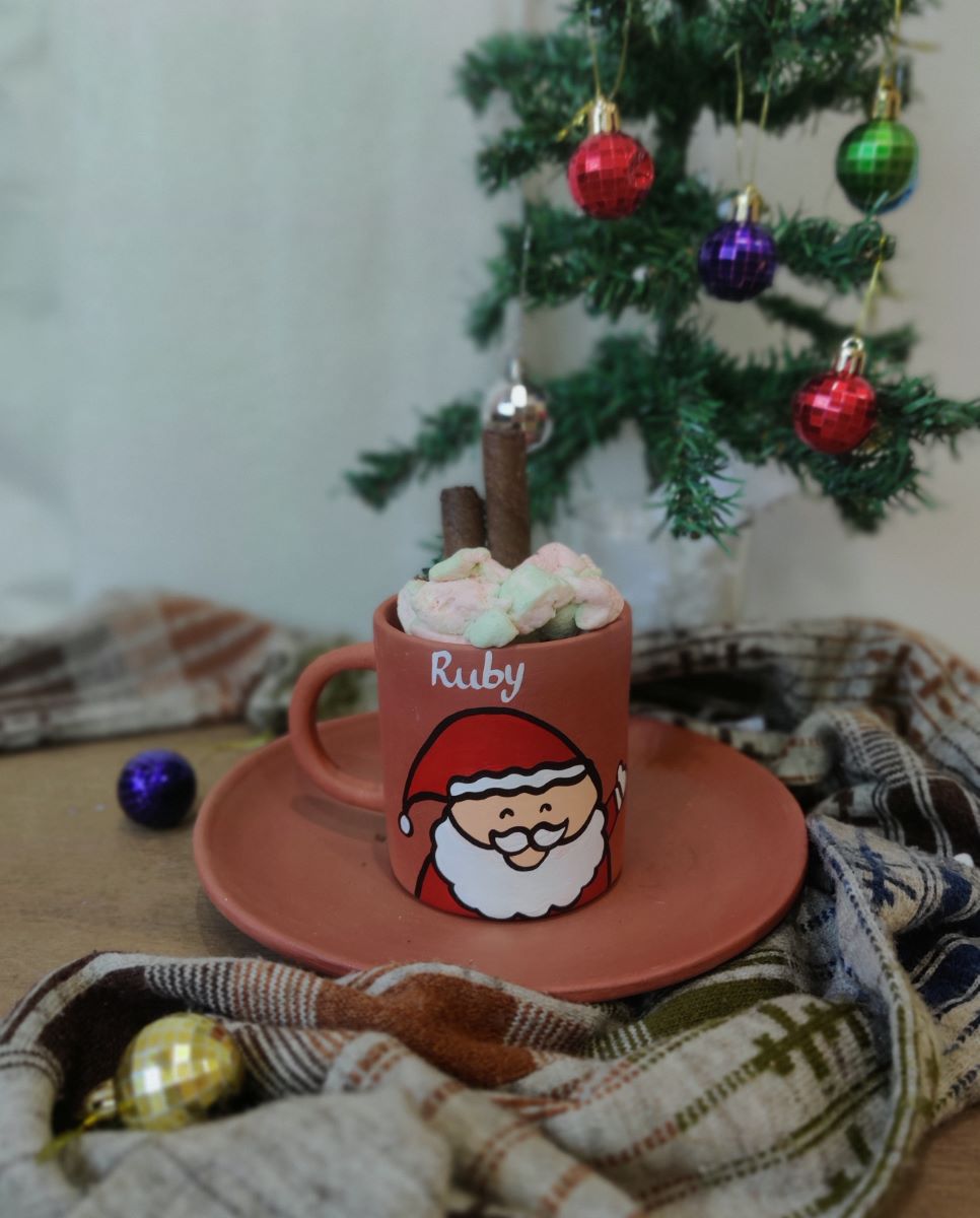Handpainted Terracotta Christmas Mug With Name