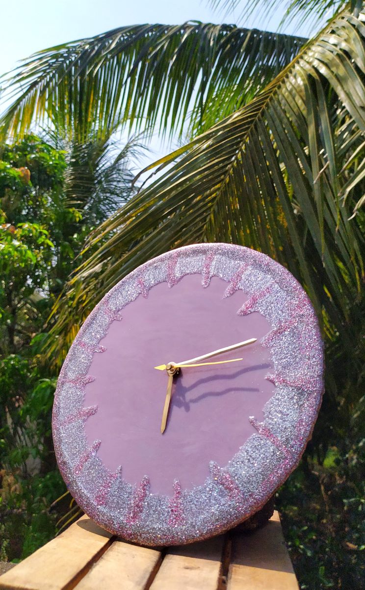 Pink & Silver Shine Resin Wall Clock (Dia-10")