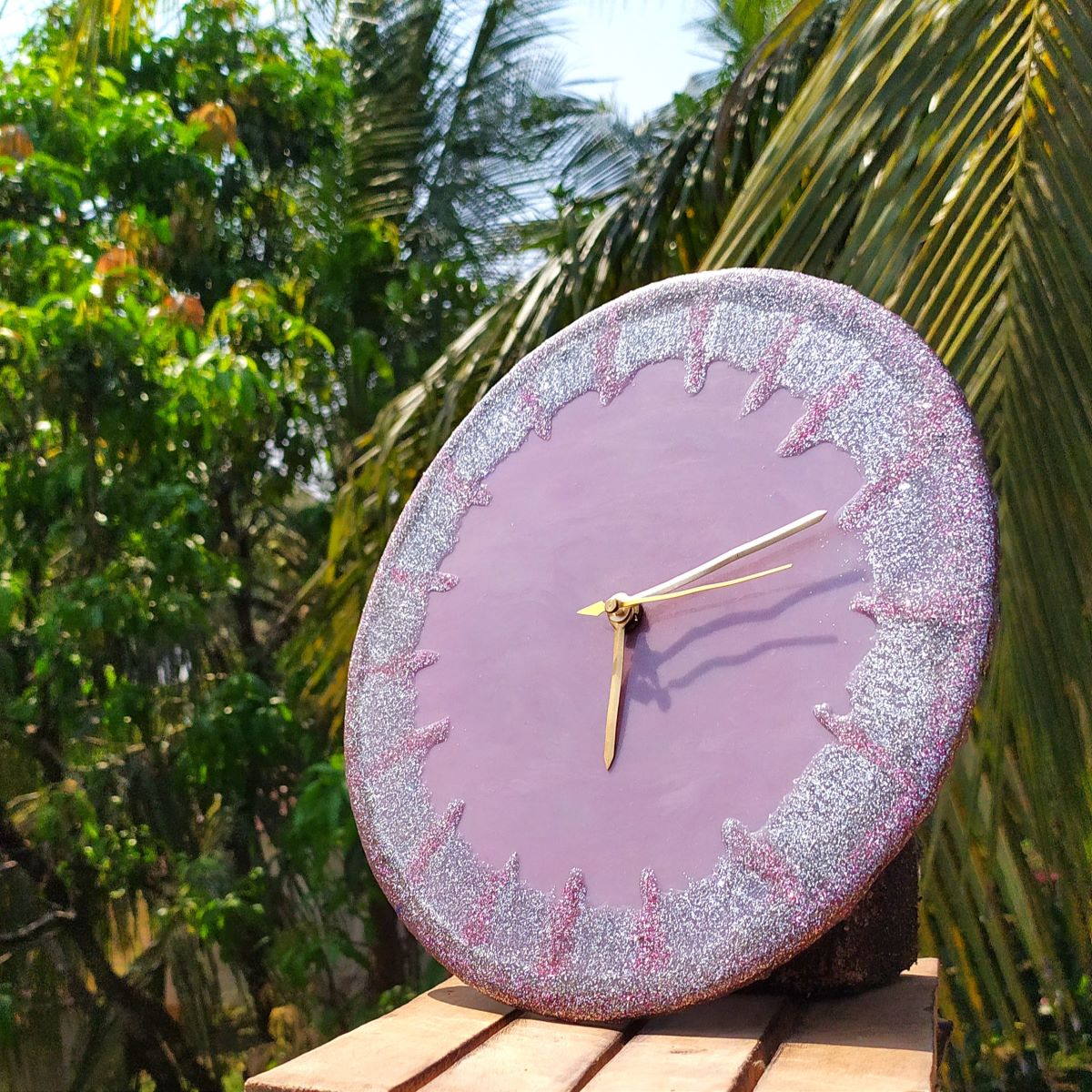 Pink & Silver Shine Resin Wall Clock (Dia-10")