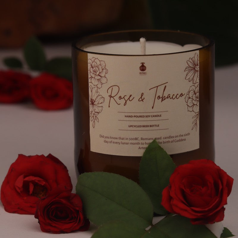 Upcycled Beer Bottle Rose & Tobacco Candle