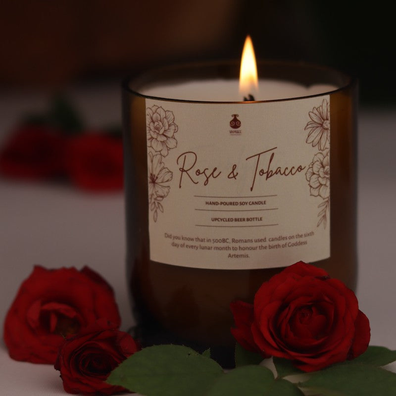 Upcycled Beer Bottle Rose & Tobacco Candle
