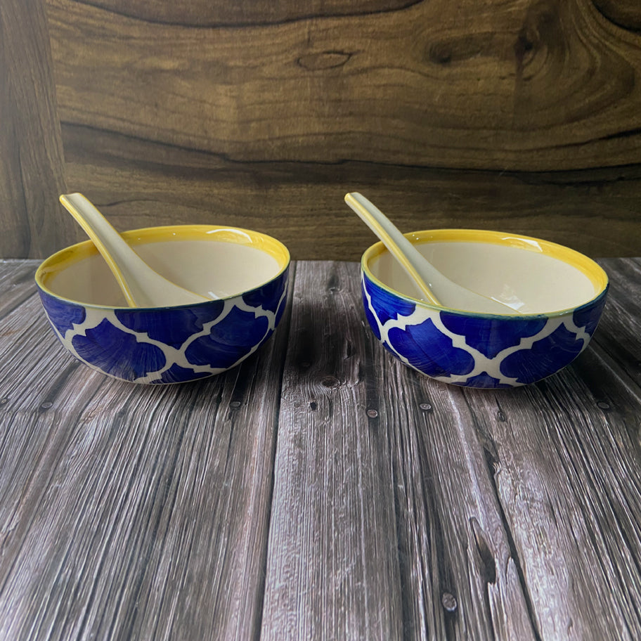 Handmade Blue Moroccan Soup Bowl with Spoon (Set of 4)