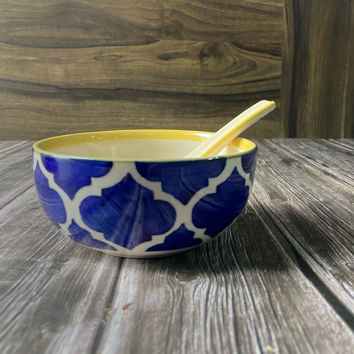 Handmade Blue Moroccan Soup Bowl with Spoon (Set of 4)