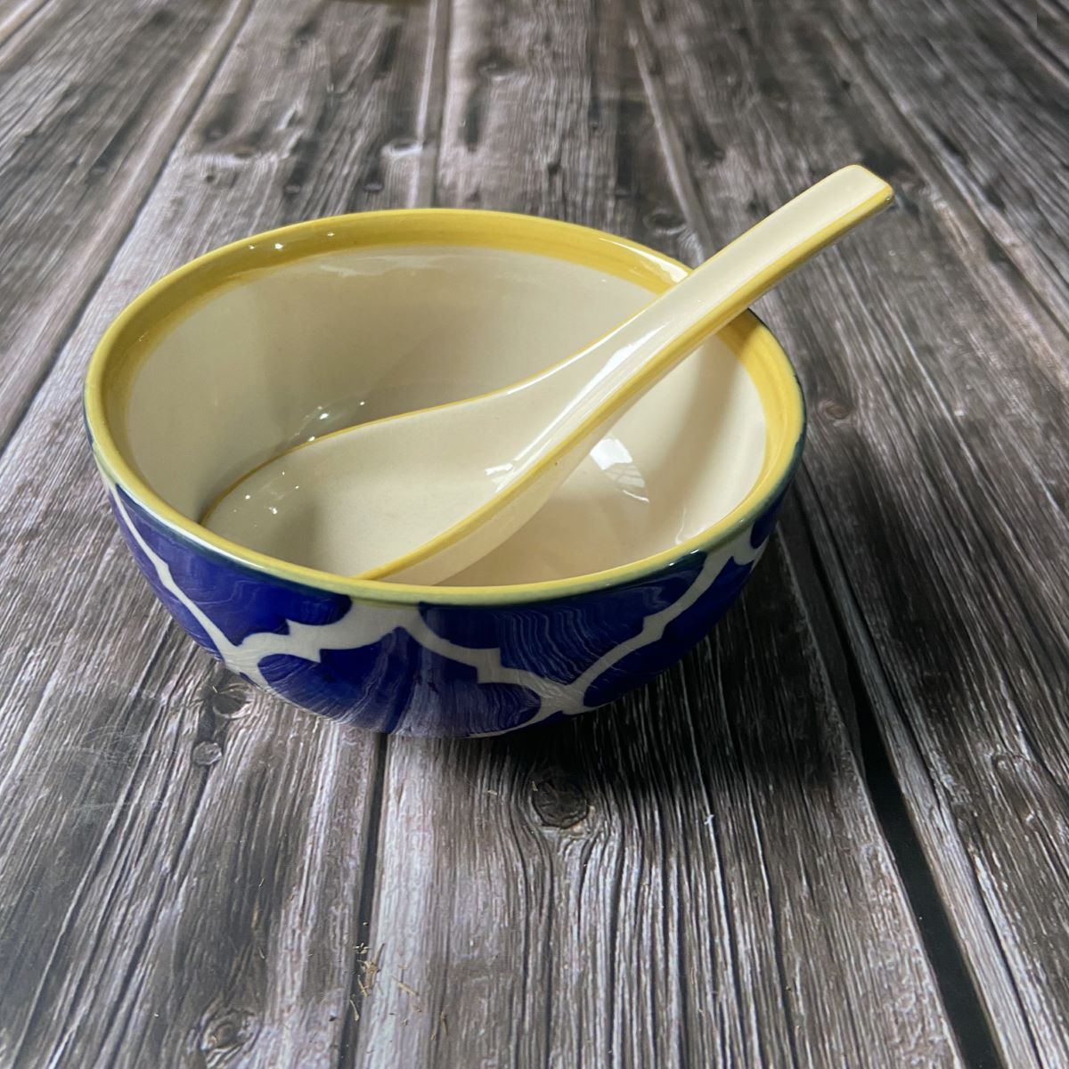 Handmade Blue Moroccan Soup Bowl with Spoon (Set of 4)