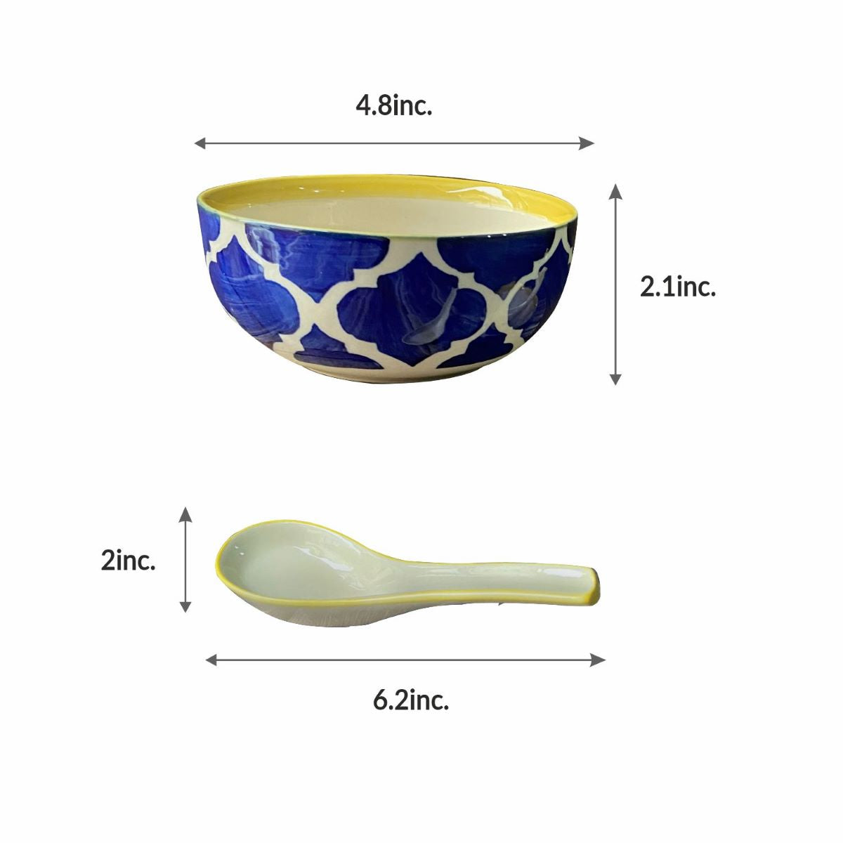Handmade Blue Moroccan Soup Bowl with Spoon (Set of 4)
