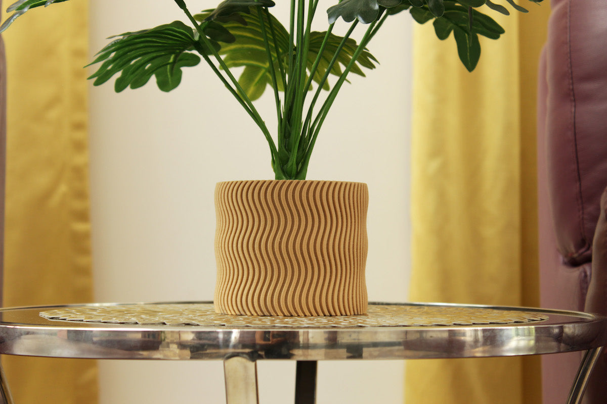 Curvy Indoor Planter with 3D Printed Wood Finish