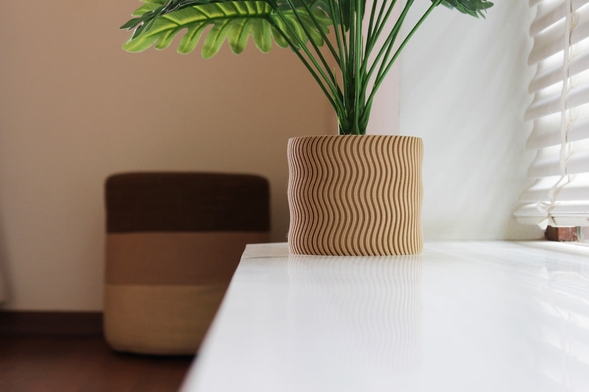 Curvy Indoor Planter with 3D Printed Wood Finish