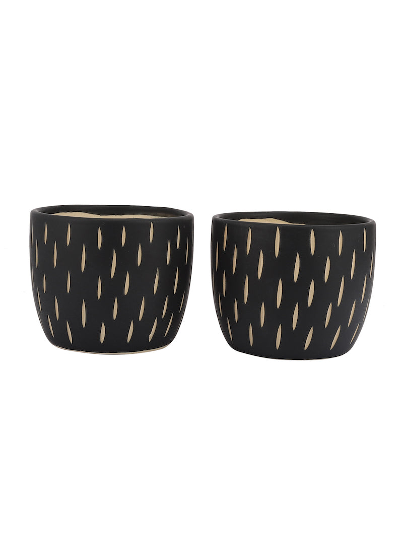 Black Ceramic Indoor Pots (Set of 2)