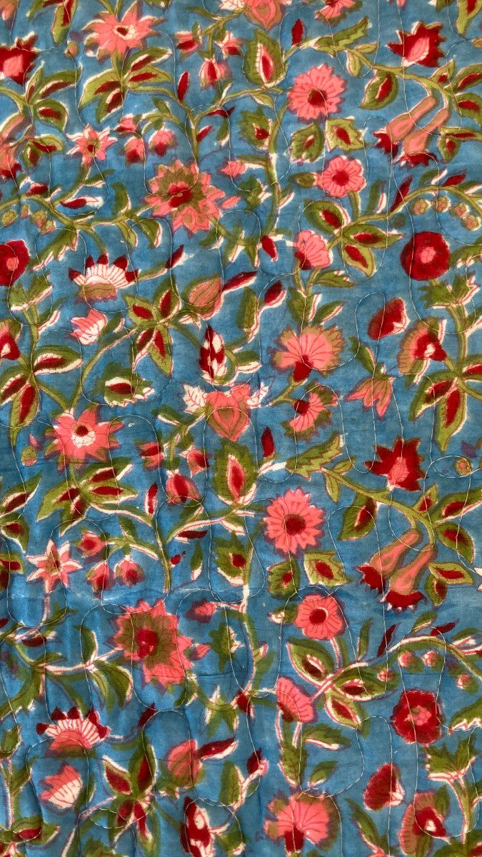 Blue Ocean Of Flowers Reversible Quilted Bedcovers With Pillow Covers
