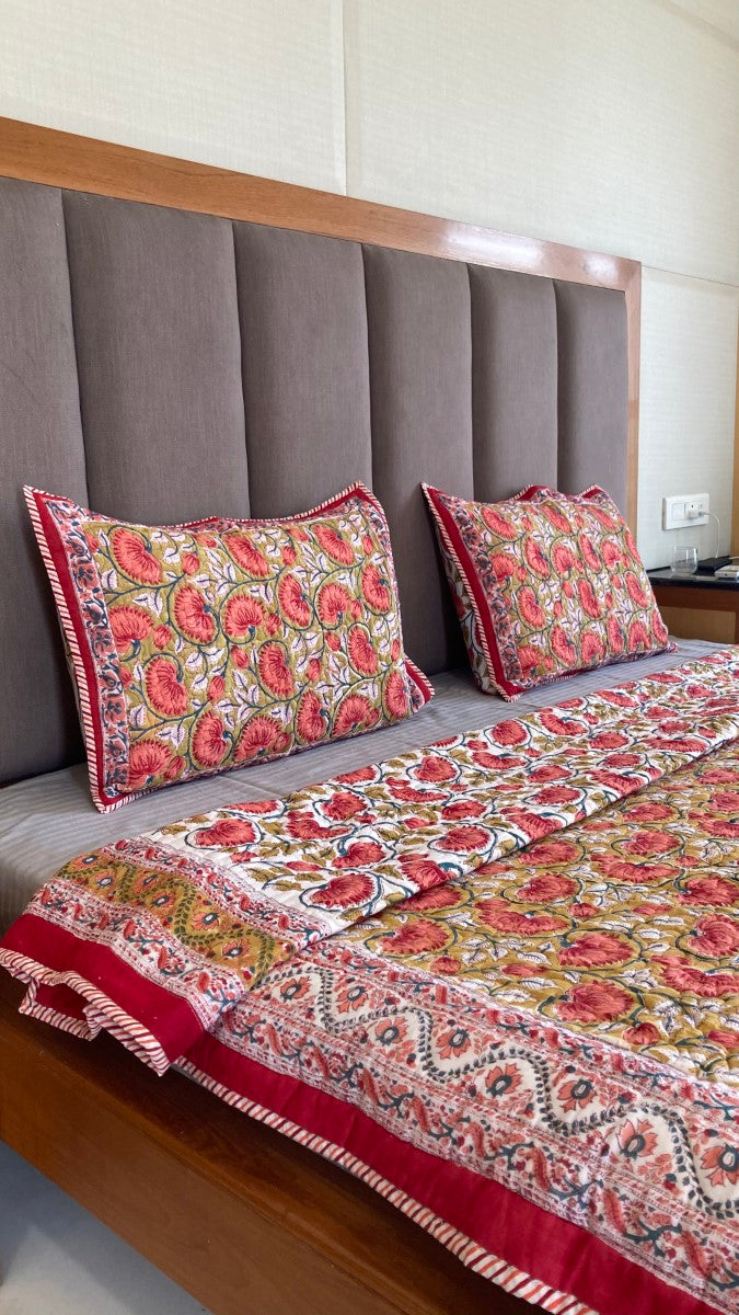 Lotus Reversible Quilted Bedcovers With Pillow Covers