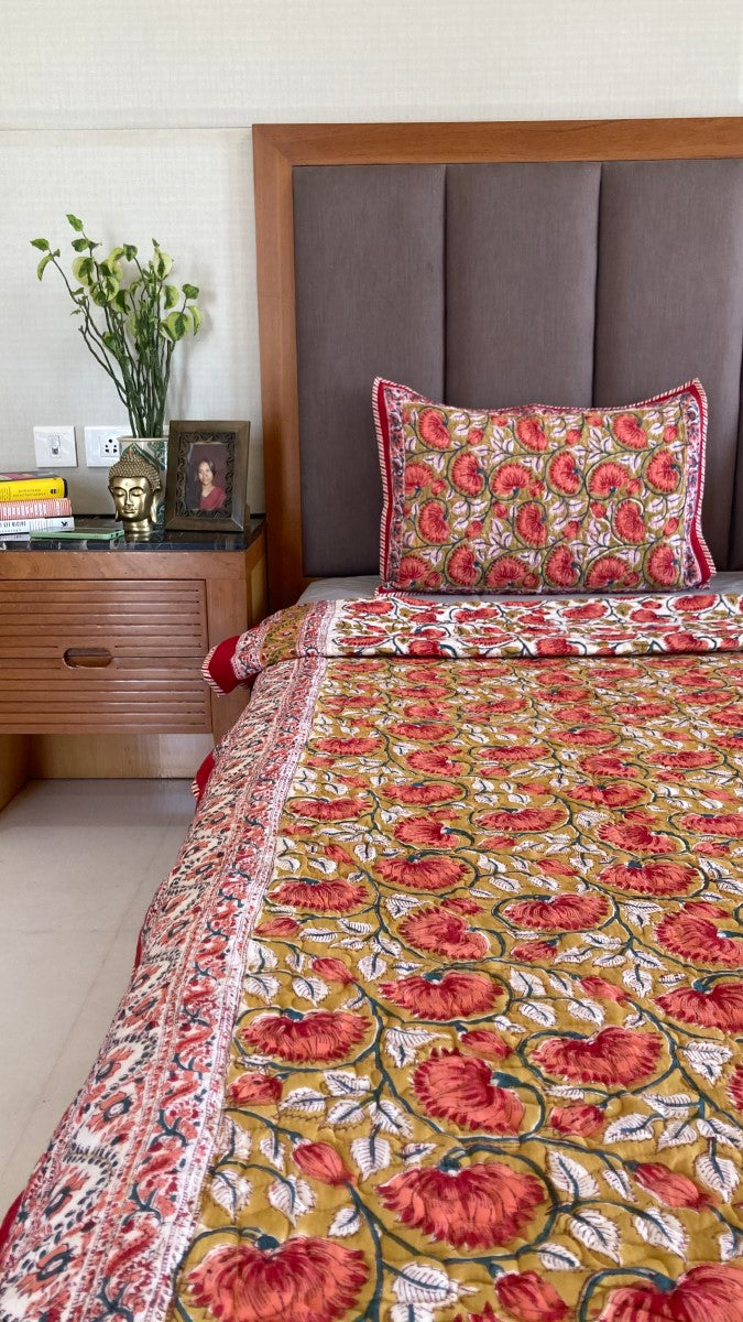 Lotus Reversible Quilted Bedcovers With Pillow Covers