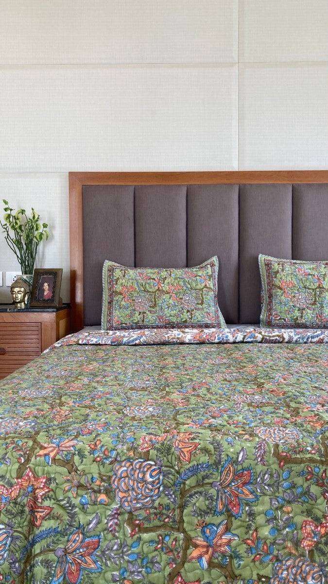 Pastel Green Reversible Quilted Bedcovers With Pillow Covers