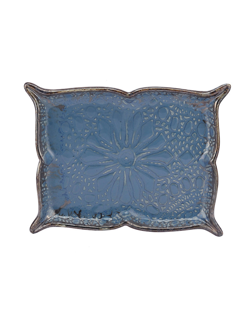 Blue Ceramic Exotic Glazed Platter (Set of 1)