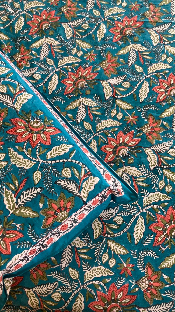 Blue Handblock Printed Bedsheet With Pillow Covers