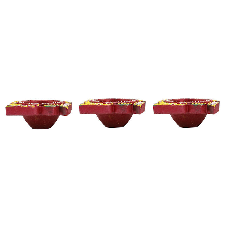 Hand Painted Terracotta Clay Diya for Diwali (Set of 3)
