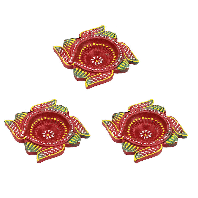 Hand Painted Terracotta Clay Diya for Diwali (Set of 3)