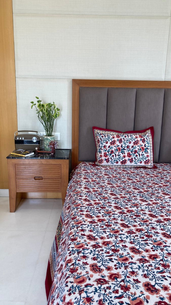 Valley of Flowers Handblock Printed Bedsheet With Pillow Covers