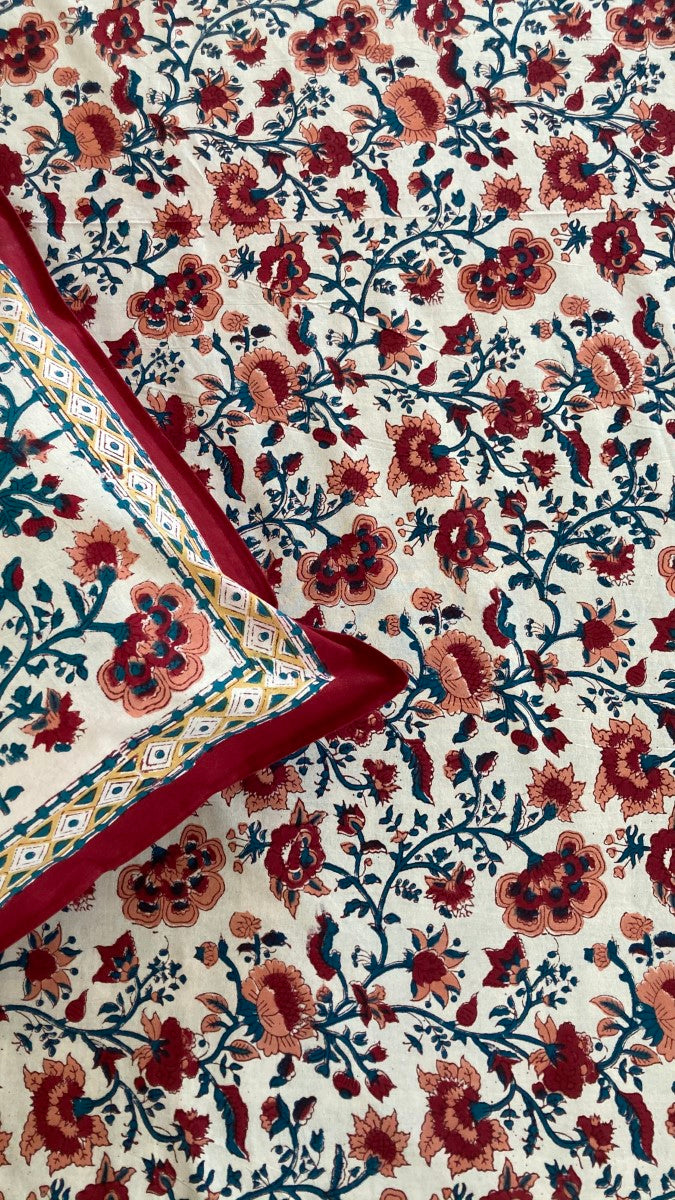 Valley of Flowers Handblock Printed Bedsheet With Pillow Covers