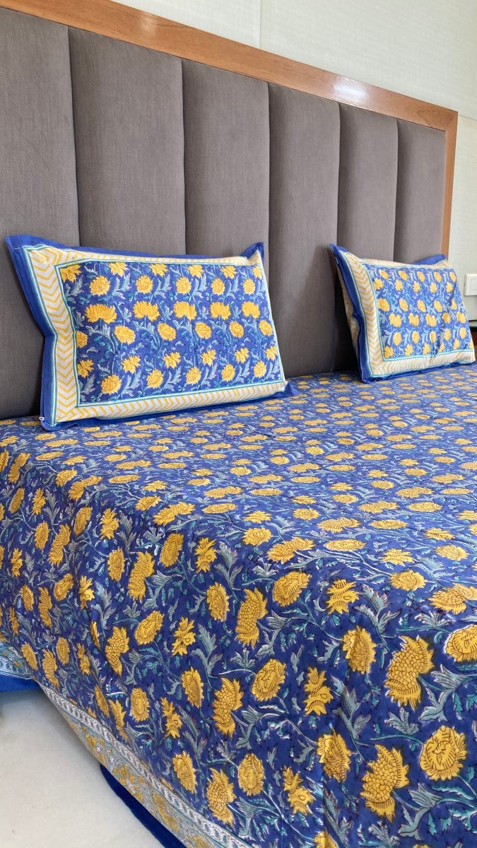 Yellow Sunflower In Blue Sky Bedsheet With Pillow Covers