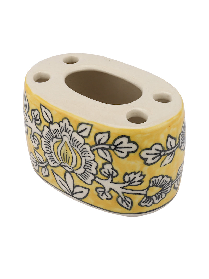 Yellow Hand Painted Ceramic Bathroom Set (Pack of 4)