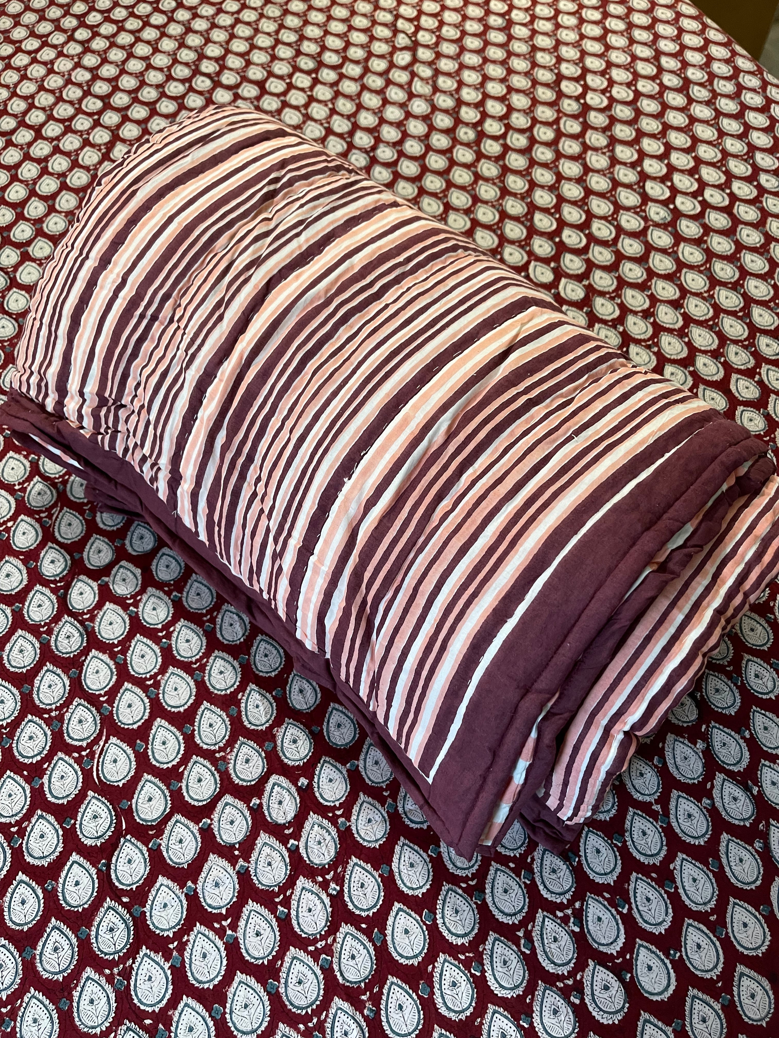 Maroon Lined King Size Jaipuri Quilt