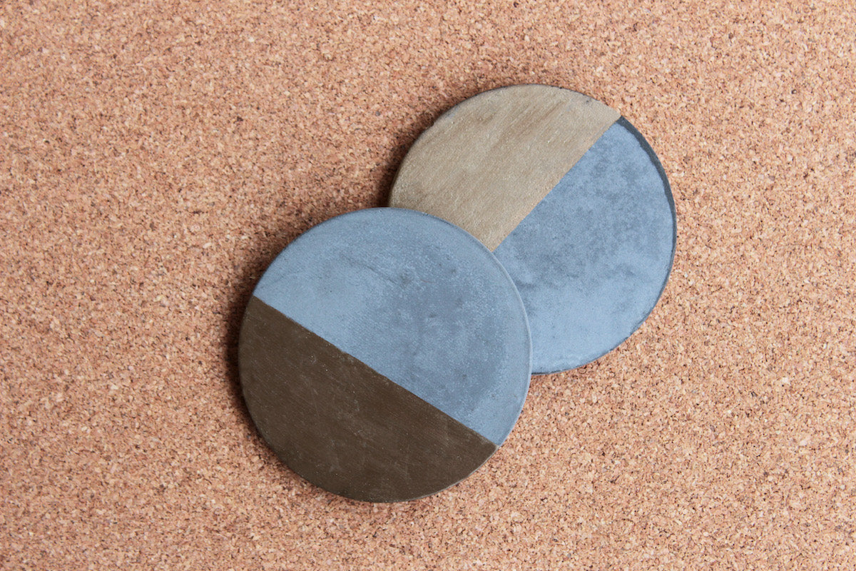 Antique Bronze Concrete Circular Coasters with Padding (Set of 4)