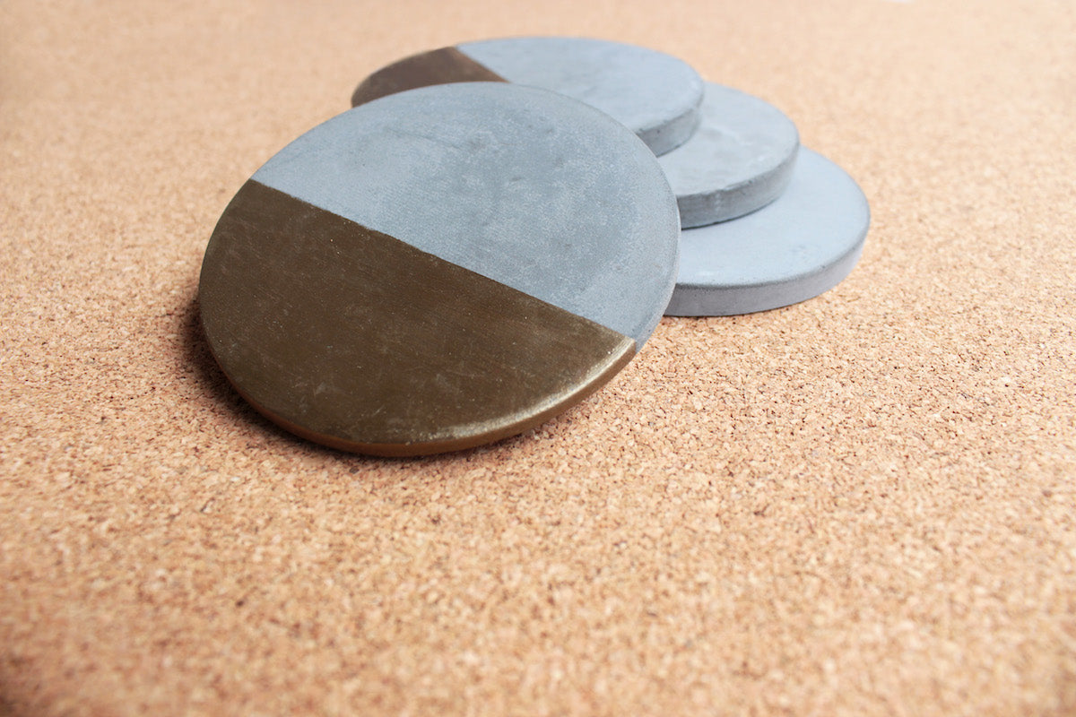 Antique Bronze Concrete Circular Coasters with Padding (Set of 4)