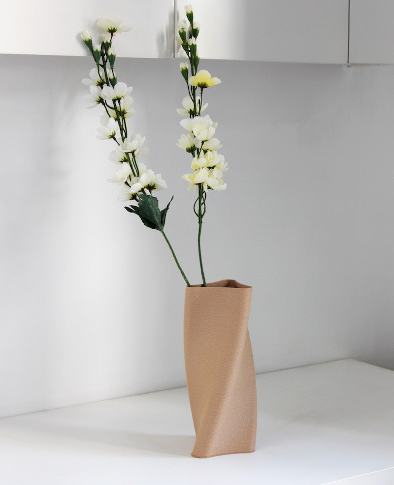Fuzzy Textured Triangular Spiral Vase with Wood Finish