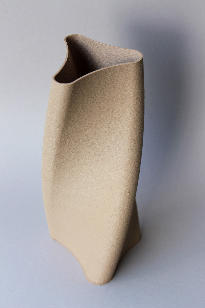 Fuzzy Textured Triangular Spiral Vase with Wood Finish