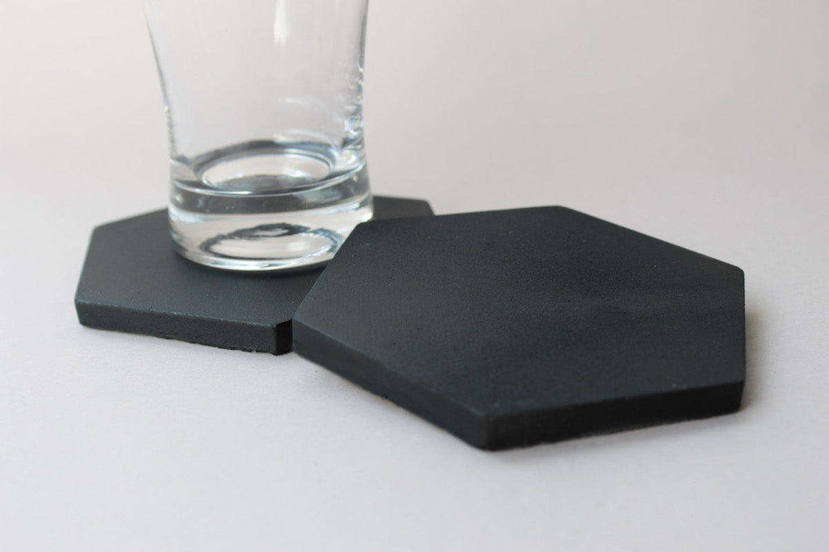 Matte Black Hexagon Concrete Coasters (Set of 4)