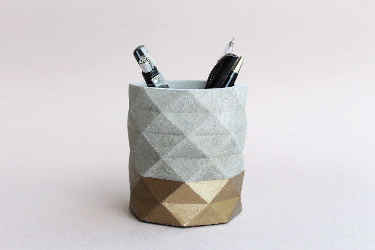 Antique Bronze Origami Cement Pen Holder