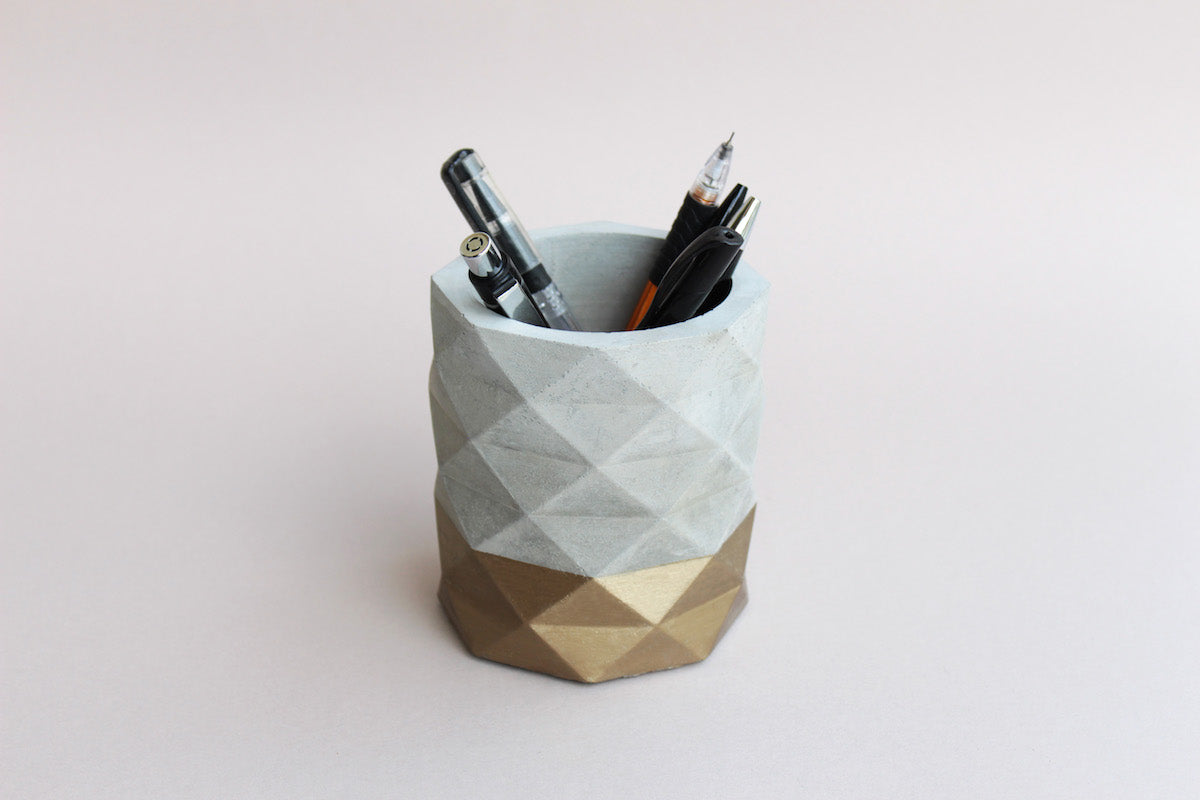 Antique Bronze Origami Cement Pen Holder