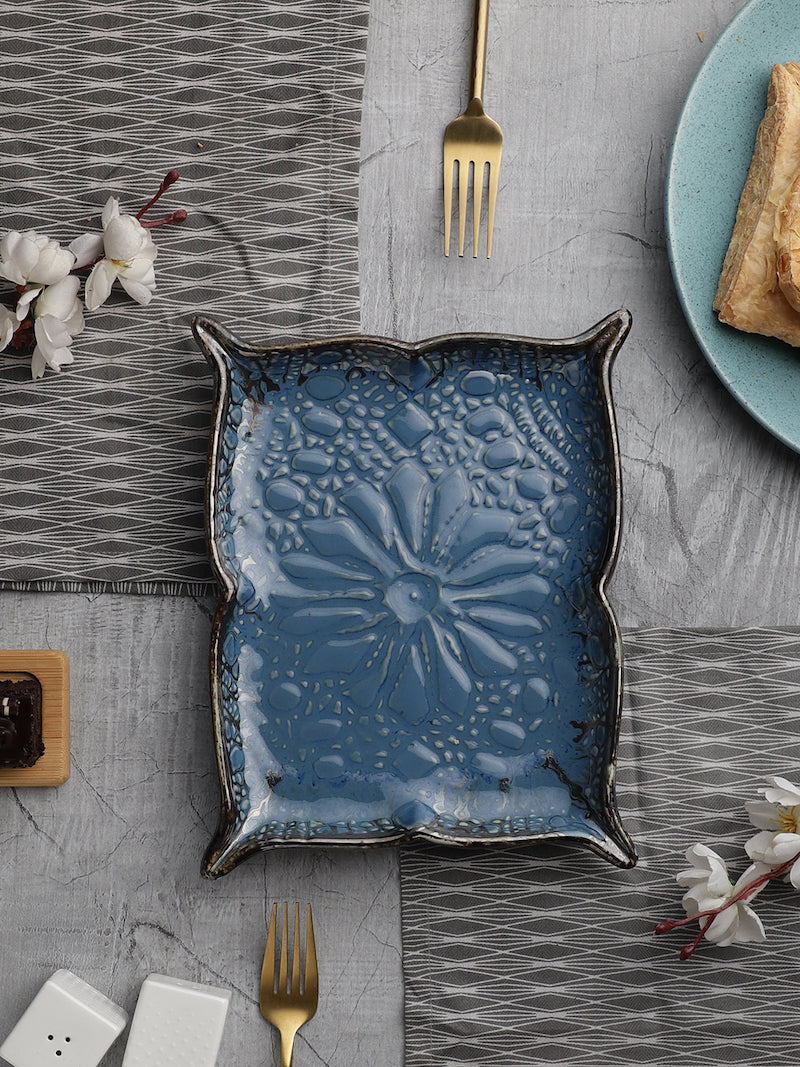 Blue Ceramic Exotic Glazed Platter (Set of 1)