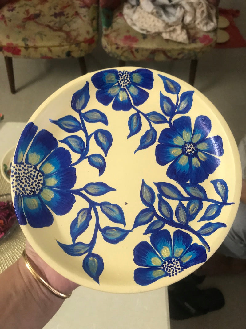 Indigo Flowers Handpainted Wall Plate (8”-10”)
