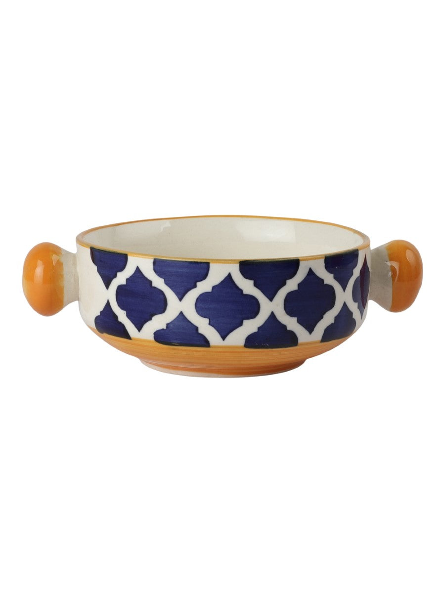 Hand Painted Mughal Design Ceramic Bowls with Handle (Set of 6) - 300ml