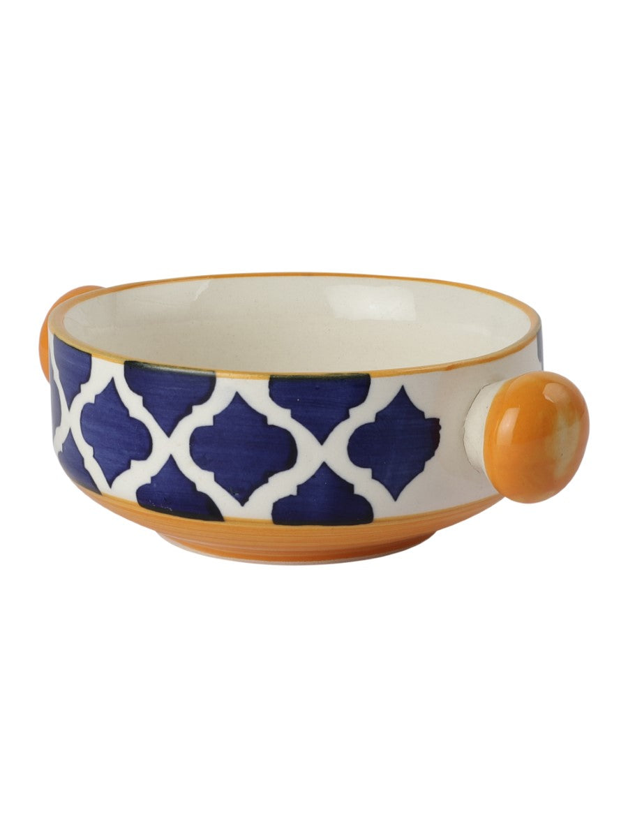 Hand Painted Mughal Design Ceramic Bowls with Handle (Set of 6) - 300ml