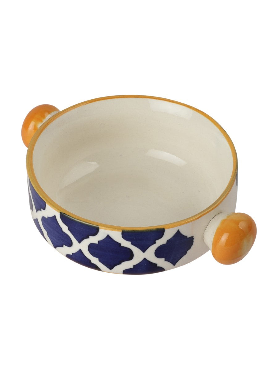 Hand Painted Mughal Design Ceramic Bowls with Handle (Set of 6) - 300ml