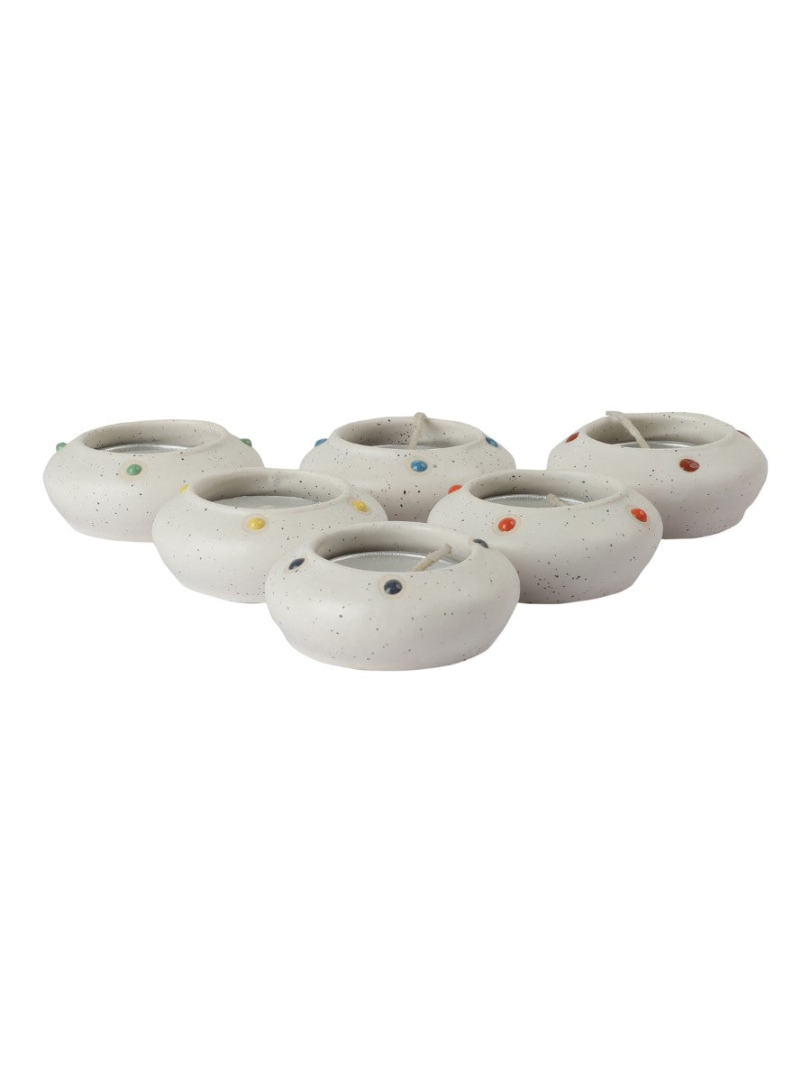 White Ceramic Diya Diwali Gift Box with Tea Lights (Set of 6)