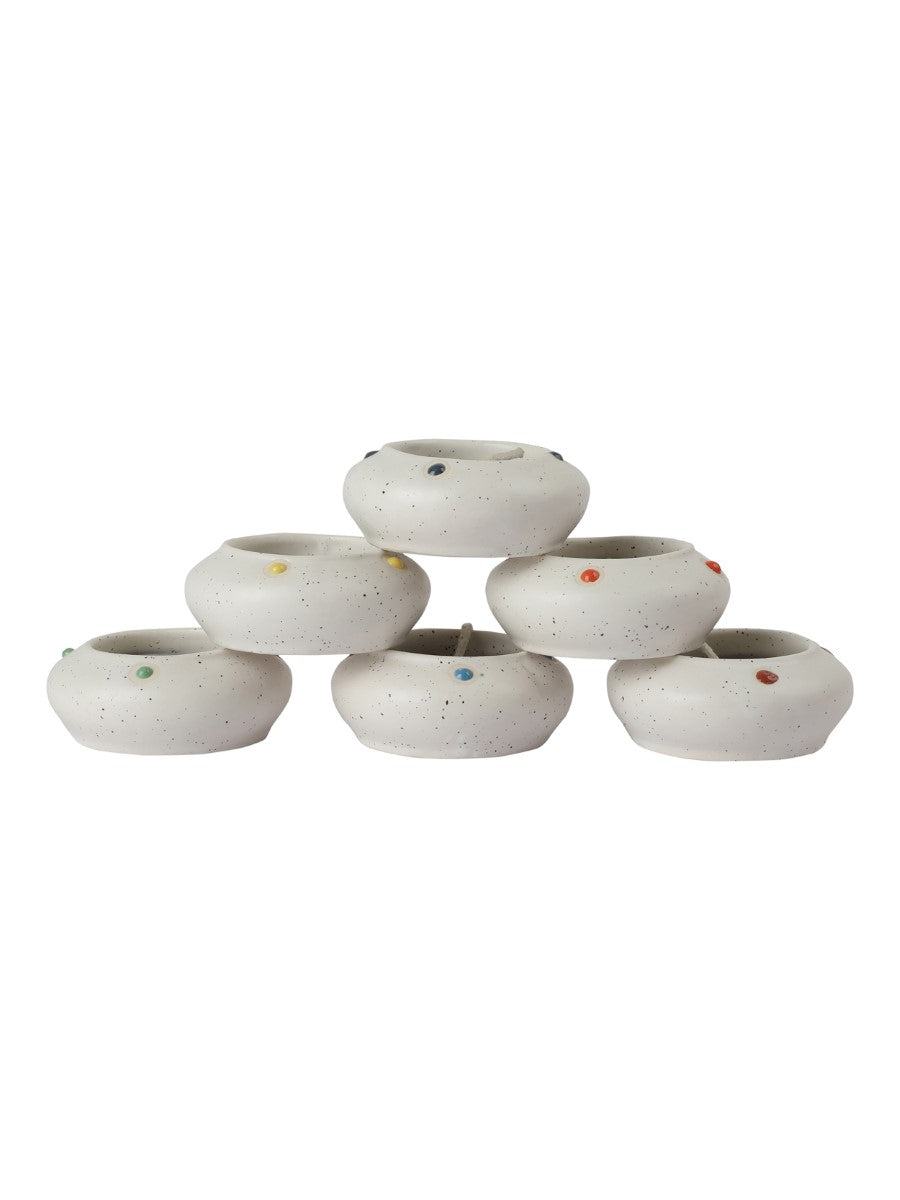 White Ceramic Diya Diwali Gift Box with Tea Lights (Set of 6)