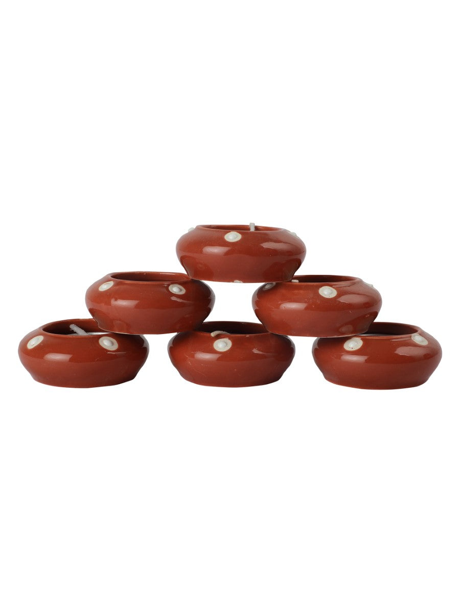 Maroon Ceramic Diya Diwali Gift Box with Tea Lights (Set of 6)