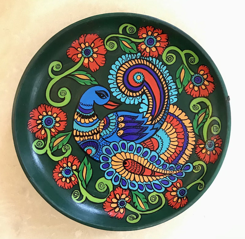 Kerala Mural Fusion Peacock Wall Plate (10”-12”)