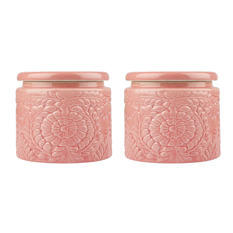 Pink Ceramic Kitchen Storage Canisters (Set of 2)
