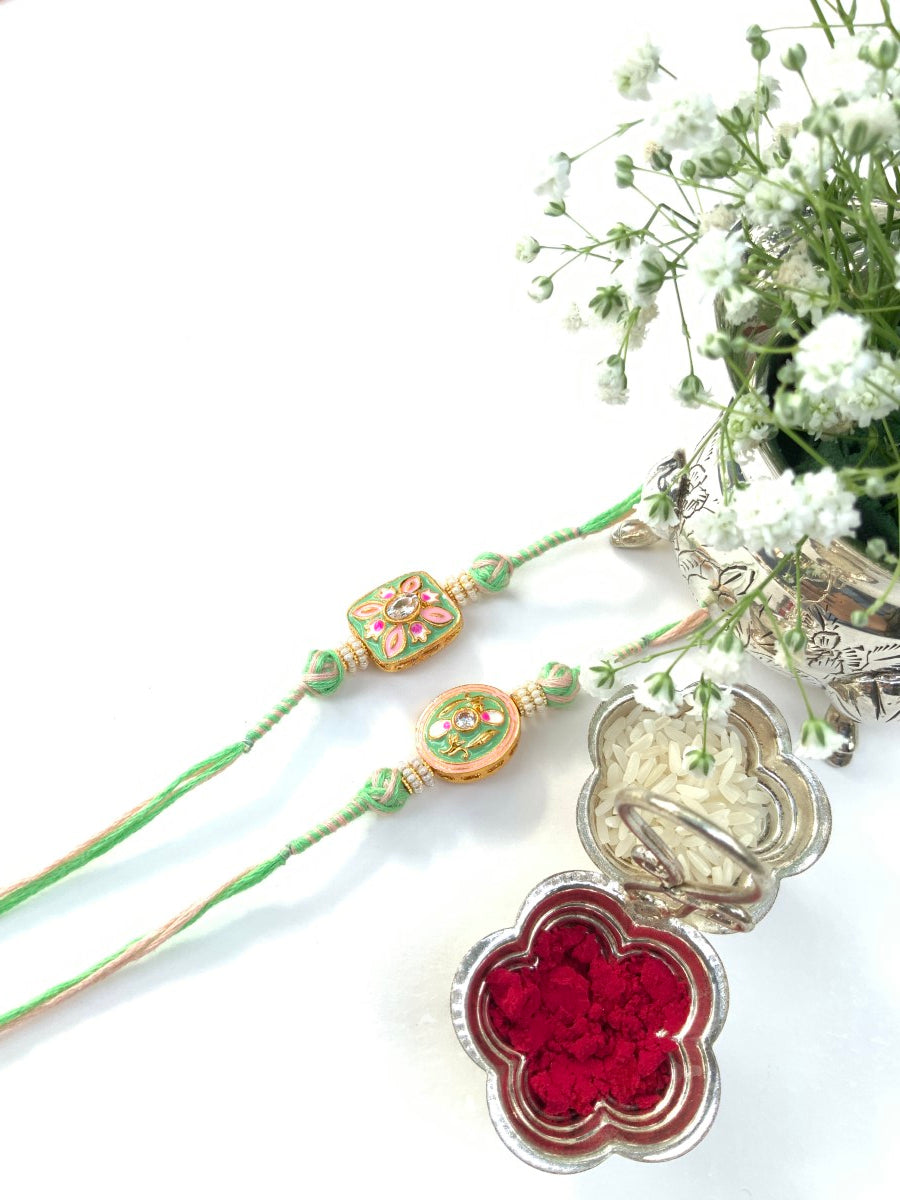 Meenakari Hand Painted Bhaiya Bhabhi Rakhi Set