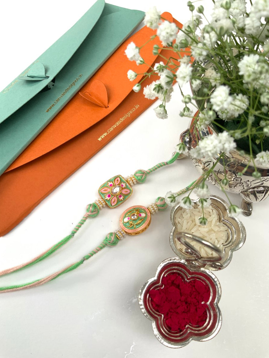 Meenakari Hand Painted Bhaiya Bhabhi Rakhi Set